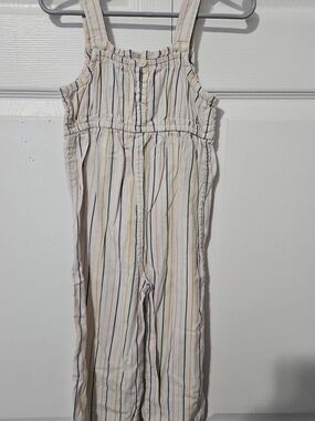 Old Navy Cream Striped Cotton Overalls with Multicolor Lines